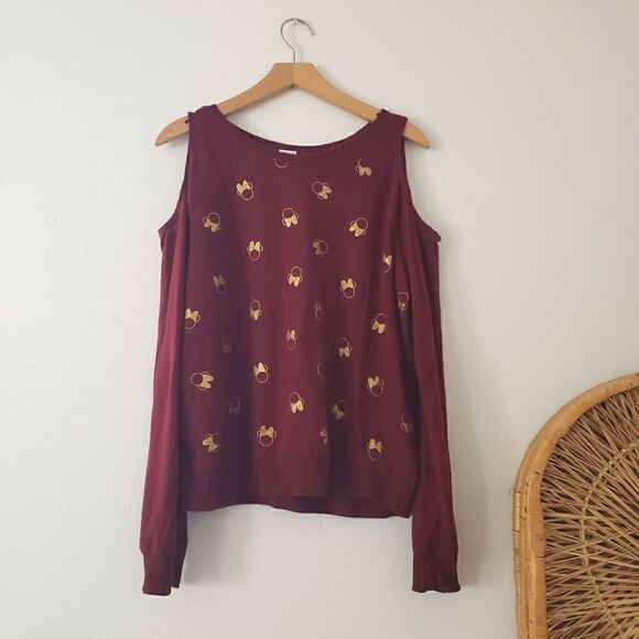 Disney Cold Shoulder Red & Gold Mickey Mouse Top - Picture 1 of 7